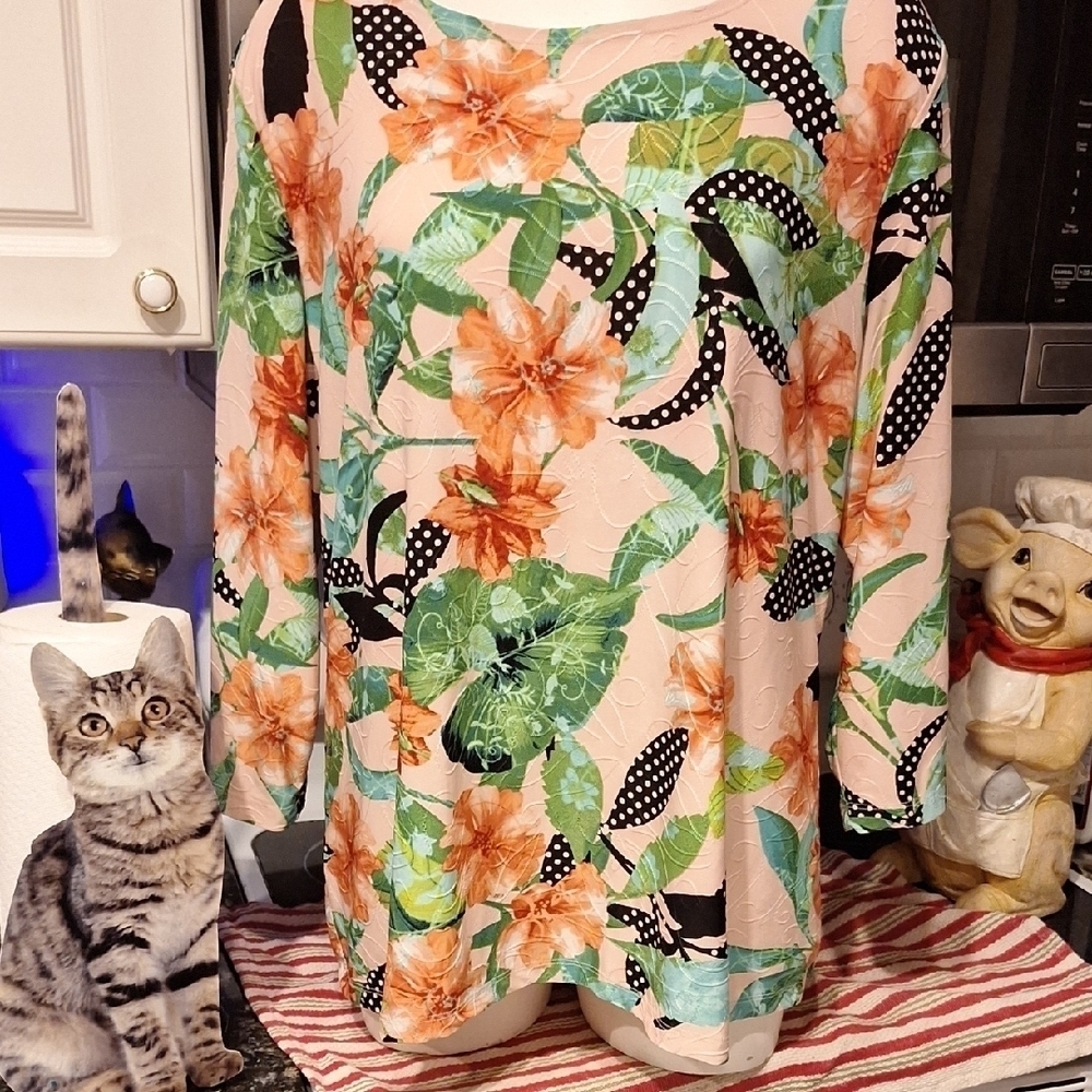 f JM Collection Floral Stretch 3/4 Sleeve Plus Size Top XXL